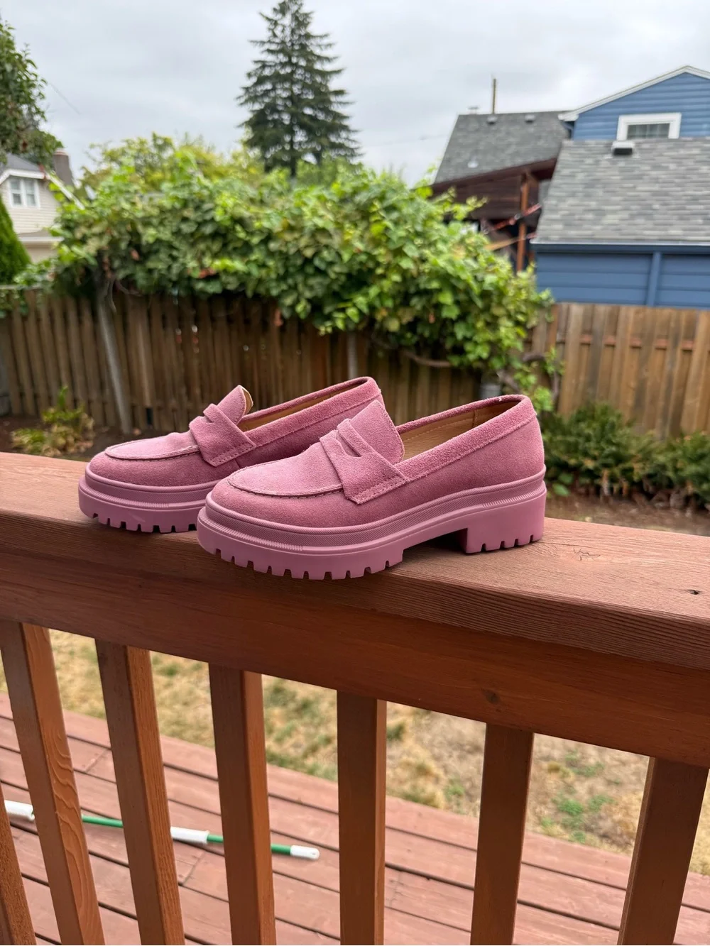 Portland Leather Patina Zoe Chunky Loafer Shoes Foxglove Pink suede